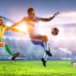 Mid shot referee blowing whistle during football game
